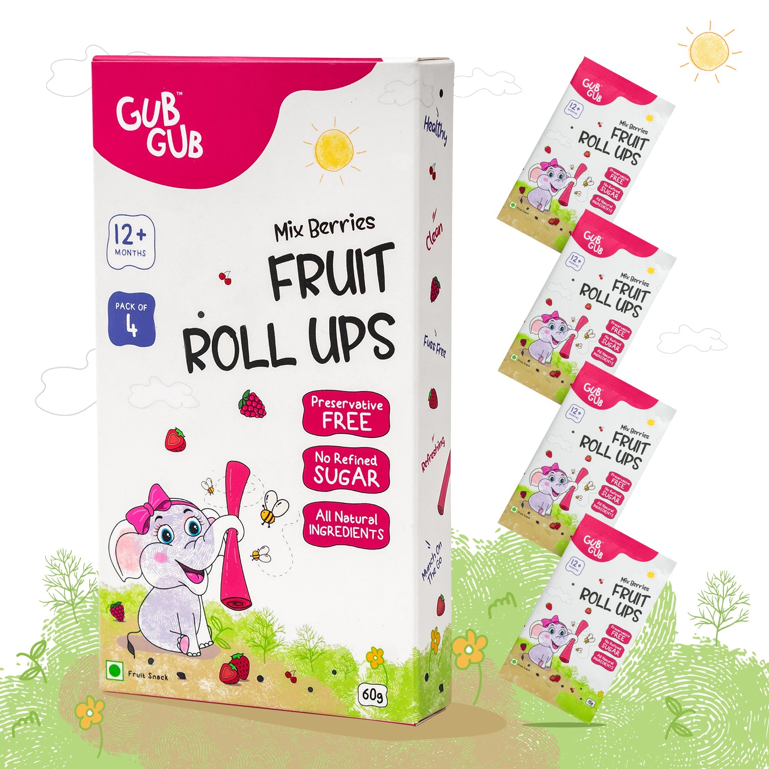 Fruit Roll Ups - Mix Berries, Pack Of 4