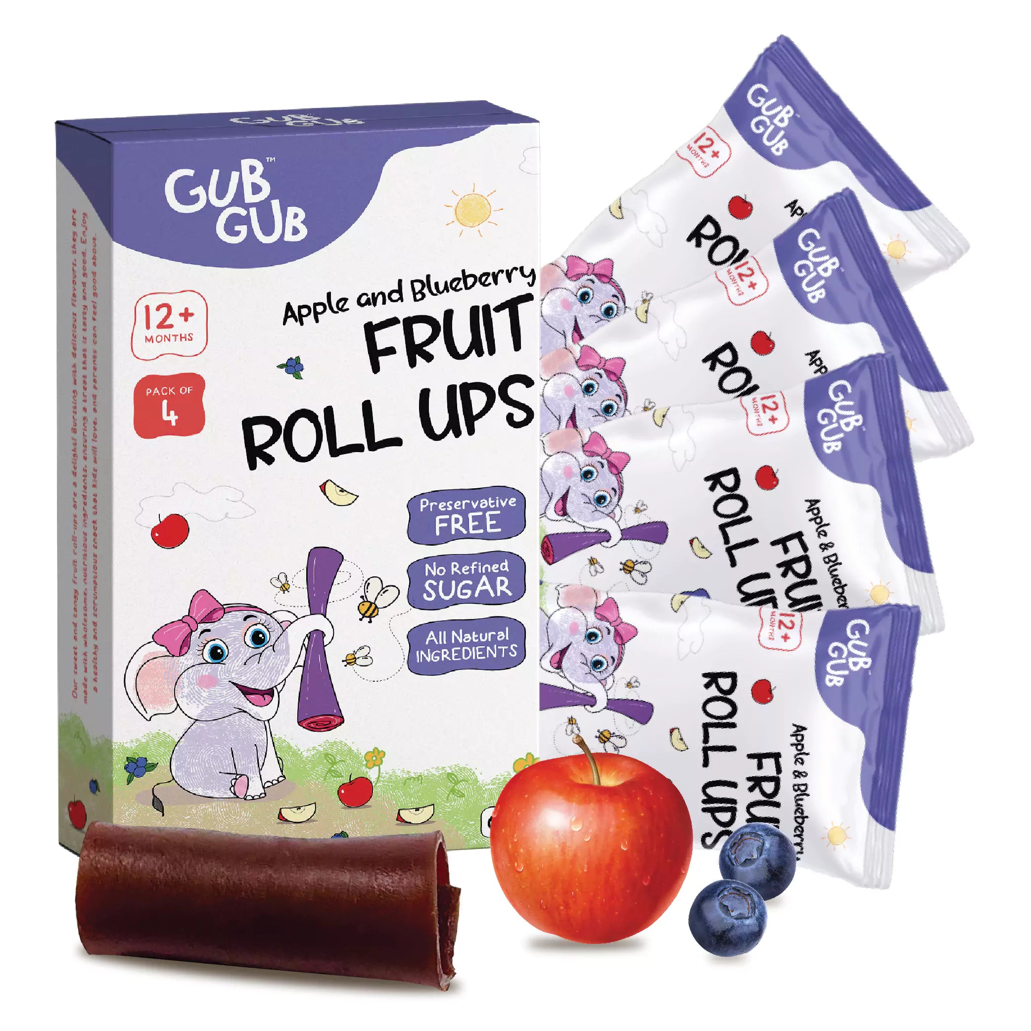 Fruit Roll Ups - Apple & Blueberry, Pack Of 4