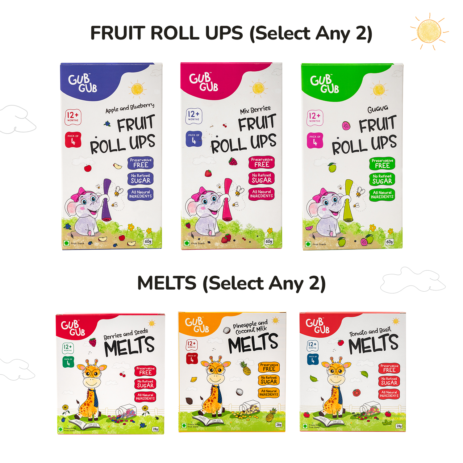 GubGub Fan - Pack of 4 (2 Fruit Roll Ups + 2 Fruit Melts)