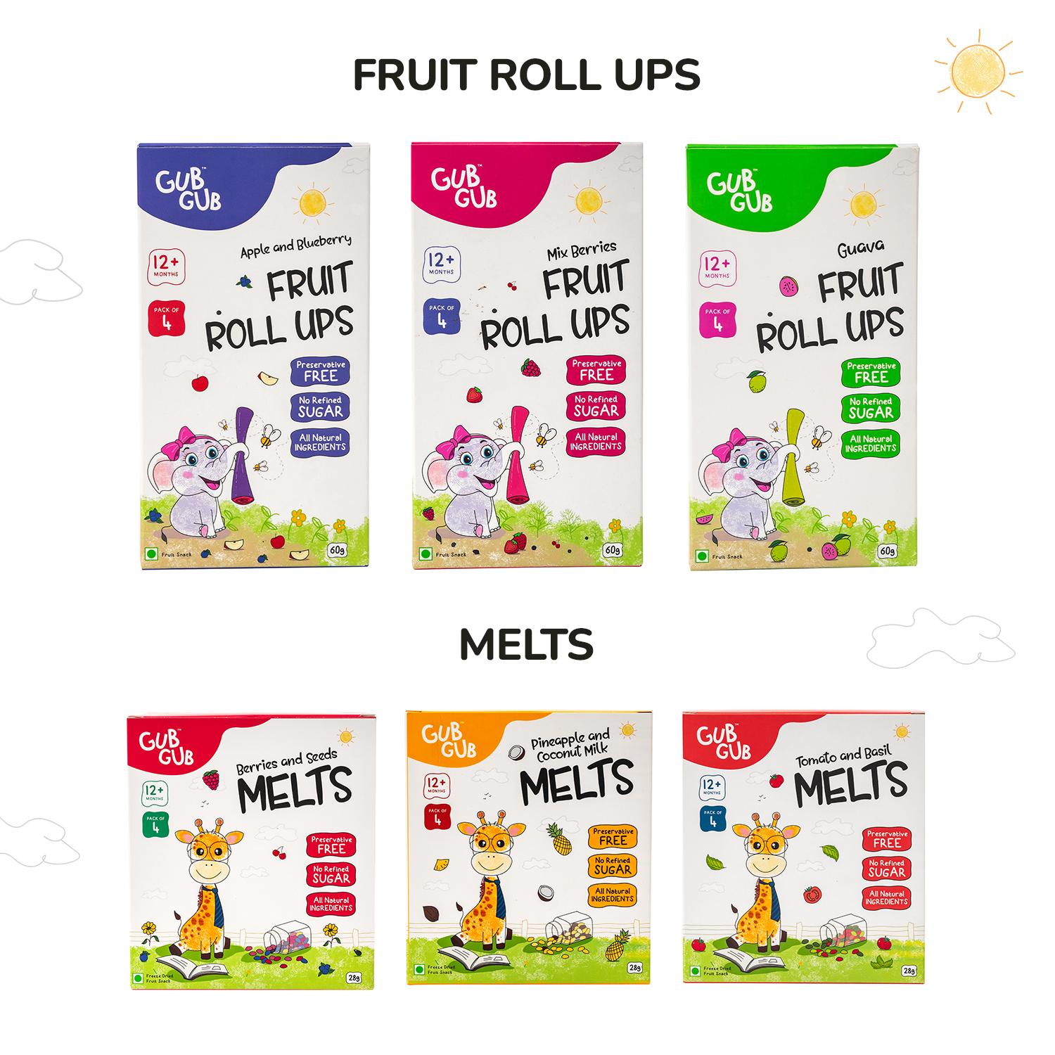 GubGub Super Fan - Pack of 6 (3 Fruit Roll Ups + 3 Fruit Melts)